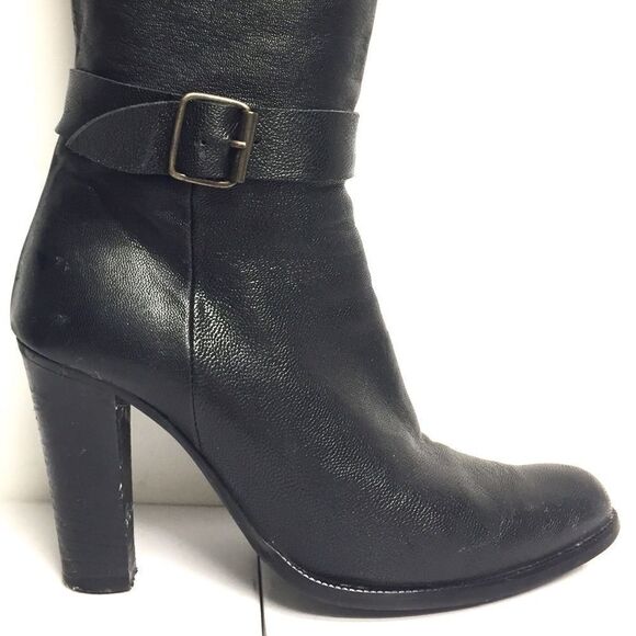 Browns Knee High Leather Boots Heel Straps Black - Picture 3 of 8